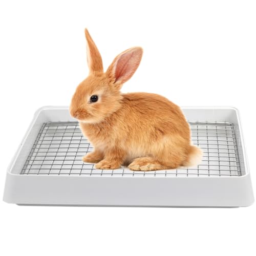PODOO Kaninchenklo groß Meerschweinchen-Trainingspfanne mit Toilettenschale, ideal für Ratten, Frettchen, Häschen, kleine und mittelgroße Tiere (mittlere + extra große Stahllöcher Gitter) von PODOO