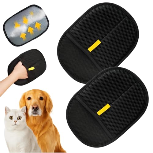 Tierhaarentferner Handschuhe - Doppelseitige Wiederverwendbare Elektrostatische Reinigungshandschuhe für Katzen, Hunde, Möbel, Kleidung, Teppich, Autositze - Effiziente Fellentfernung für Zuhause (2 von PODOO