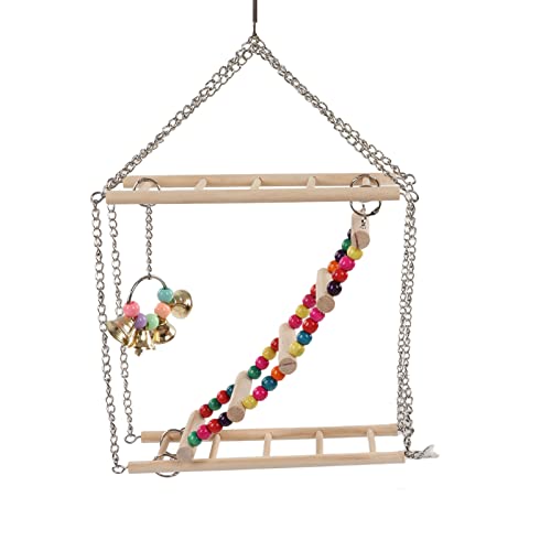 Bird Swing Toy - Mehrfarbige Perlen -Papageienleiter, fördert Bewegung und Spiel, einfache Hakeninstallation, Kiefern, Leichtgewichtige und dauerhafte Käfigzubehör von PODSJD