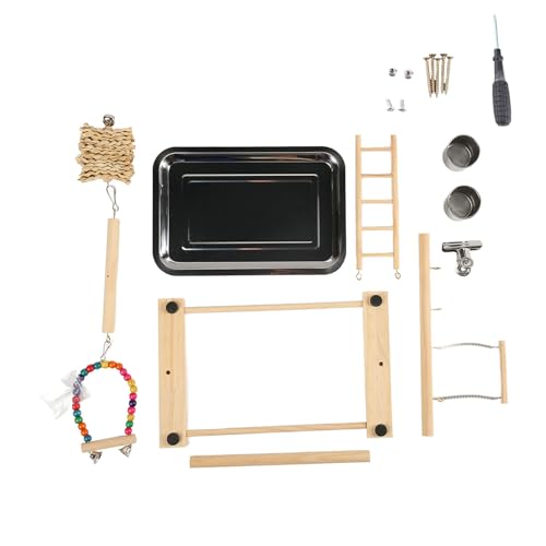 Parrot Playstand - Holzbird -Perch -Gymnastikstand, Zwei Fütterungstassen, abnehmbare Edelstahlschale, sicheres Kau -Material für Haustiere, einfache Montage und Reinigung von PODSJD