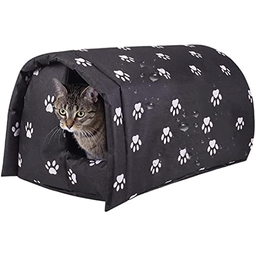 POFH Katzenhaus Outdoor Winterfest, Winter Warm Katzenhaus, Wasserdichtes Hundehaus Haustierkäfig, Haustierhaus Im Freien, Verdicktes Faltbares Katzenzelt (Color : Schwarz, Size : M:42x31x28cm) von POFH