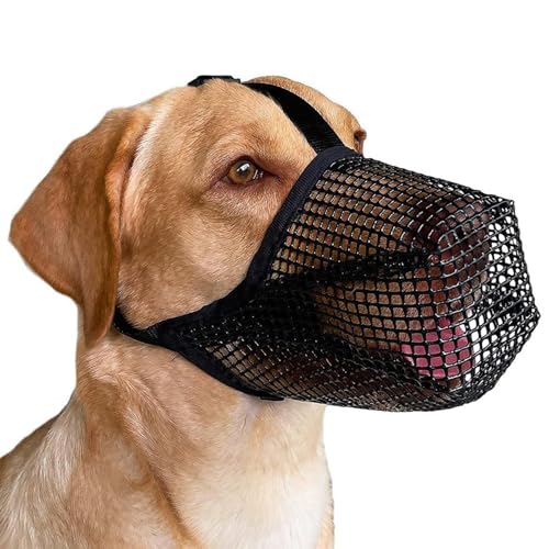Hund Maulkorb Weicher Maulkorb für kleine mittlere große Hunde, Maulkorbs für Hunde,Verstellbarer Atmungsaktiver Weicher Netzmaulkorb Ermöglicht Keuchen und Trinken(dunkel,Size:L) von POHOVE