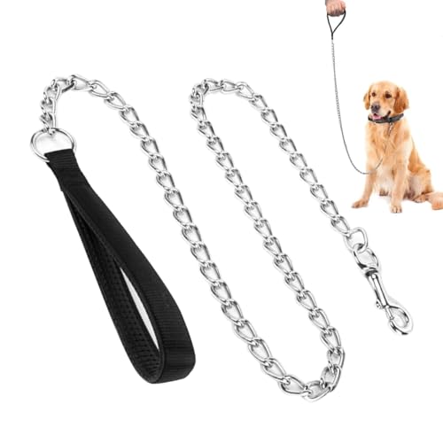 Hundeleine mit Kunstledergriff, 1,2 m, kaufeste Metall-Hundeleine für kleine, mittelgroße und große Hunde (Farbe: schwarz) von POHOVE