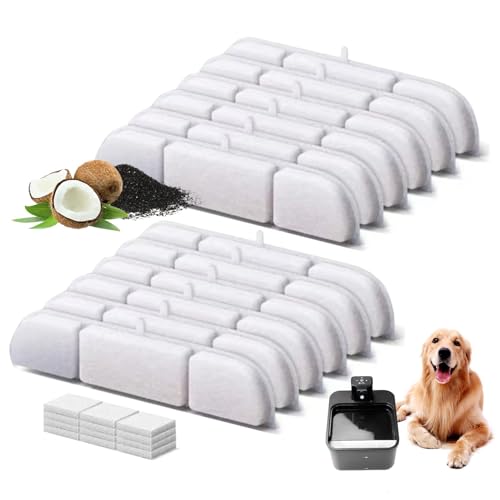Katzenbrunnen Filter, 24 Stück Filter Katzenbrunnen, 12 Filterpatronen und 12 weiße Schwämme, Filter Trinkbrunnen Katzen für 2.5L Automatisch Wasserbrunnen Katzen DPWFP6(Color:weiß) von POHOVE
