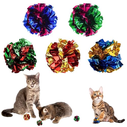 Knisterball-Spielzeug, buntes Katzenspielzeug, leicht und mehrfarbig, Knisterbälle, Katzenspielzeug, interaktives Ballspielzeug für Katzen, Kätzchen (zufällige Farbe), 5 Stück von POHOVE