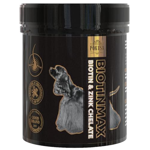 Pokusa DiamondCoat Biotin Max | Ergänzungsfuttermittel für Hunde | Hautverbesserung und beschleunigtes Haarwachstum | 350g Dose von POKUSA