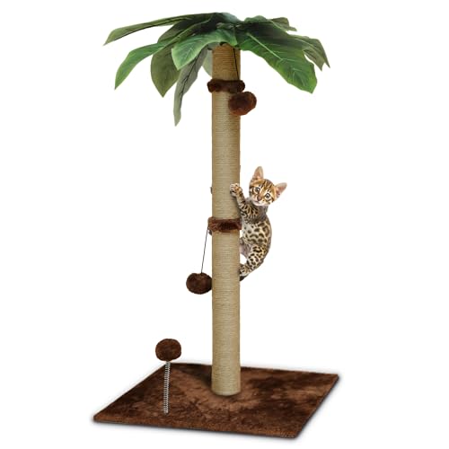 Katzenkratzbaum, niedlich, 86,4 cm hoch, Kratzbaum für Indoor-Katzen mit mehreren baumelnden Bällen, Katzenbaum, Sisalseil, Katzenkratzbäume für große Katzen und Kätzchen, Braun von POMESEA