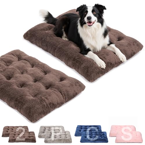POMIU Waschbares Hundebett, Deluxe-Plüschbetten mit rutschfester, maschinenwaschbarer Hundehüttenunterlage, Schlafmatte für große, mittelgroße und kleine Hunde (2er-Pack x Kaffee, 88,9 cm L x 58,4 cm von POMIU