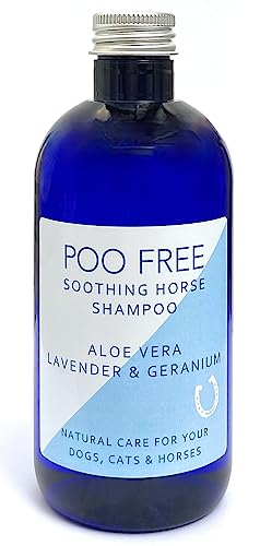 99% Natürlich BERUHIGEND PFERDE SHAMPOO Mit ALOE VERA, GERANIUM & LAVANDEL - 250ml - von POO FREE. Ohne Sulfat, Ohne Silikon, Ohne Parabene. Konzentriert, Beruhigt, Hydratisiert, Lindert Juckreiz. von POO FREE