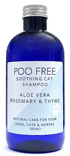99% Natürlich Shampoo FÜR Katzen Mit Aloe Vera, THYMIAN & ROSMARIN - 250ml - von POO FREE. Ohne Sulfat, Ohne Silikon, Ohne Parabene. Konzentriert, Beruhigt, Hydratisiert, Lindert Juckreiz. von POO FREE