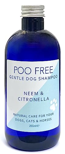 99% Natürlich Hund Shampoo - Mit Aloe Vera, CITRONELLA & NEEM - 250ml - von Poo Free. Ohne Sulfat, Ohne Silikon, Ohne Parabene. Konzentriert, Beruhigt, Hydratisiert, Lindert Juckreiz. von POO FREE