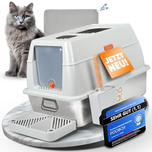 Katzenklo Edelstahl mit Deckel (Hellgrau) von POOBOX