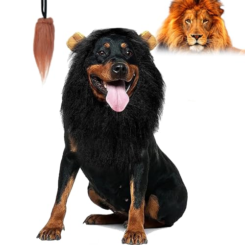 2024 Neue Löwenmähne für Hunde mit Löwenschwanz und Ohren,Löwenmähne für Hunde,Beste Schwarze Löwenmähne für Hunde,lustiges Halloween-Hundekostüm mit Ohren,realistische Löwenperückenkostüme Hunde (Co von POOLPO