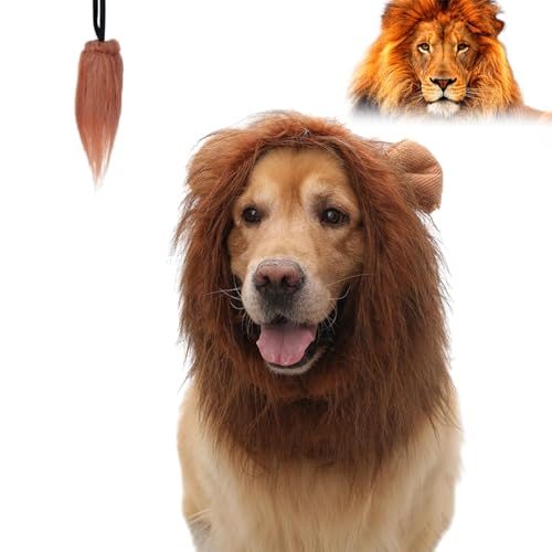 2024 Neue Löwenmähne für Hunde mit Löwenschwanz und Ohren,Löwenmähne für Hunde,Beste Schwarze Löwenmähne für Hunde,lustiges Halloween-Hundekostüm mit Ohren,realistische Löwenperückenkostüme Hunde (Co von POOLPO