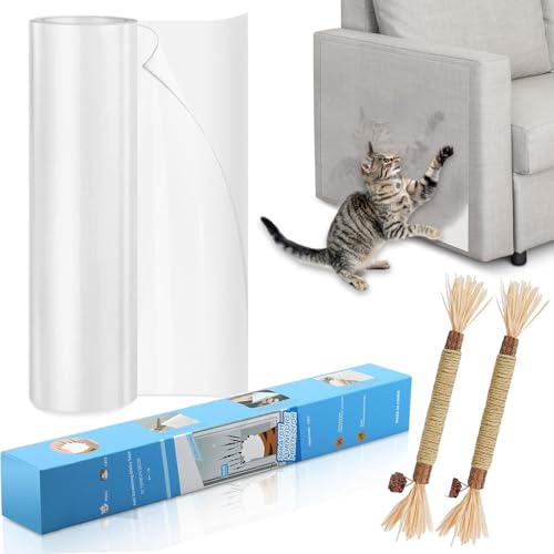 Katzenkratz-Möbelschutz, 500,4 cm L x 30,5 cm B Couchschutz von Katzenkrallen, verdickte transparente selbstklebende Möbelschoner mit Kaustangen für Katzen von POOULR