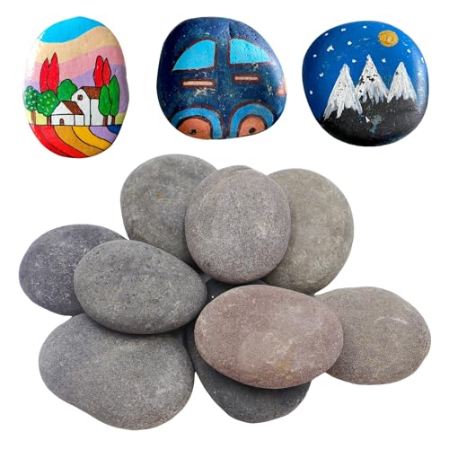 POPAPIE 10 Stück Gemalter Kieselstéine,5-8 cm Glatte Große Kieselsteine,Flache Steine zum Bemalen,Strand Kiesel,Natürlicher Flussstein für DIY Bunte Malerei Kunst Handwerk Gartendekoration von POPAPIE