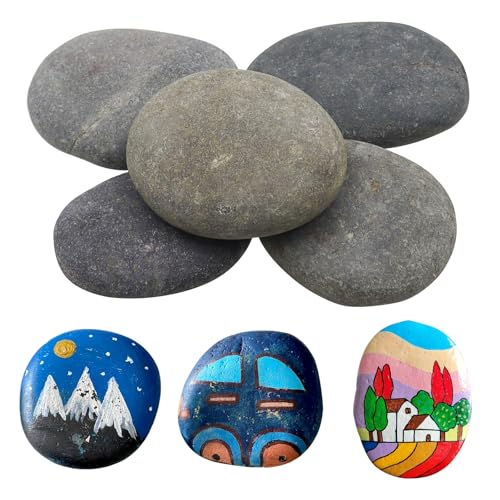 POPAPIE 5 Stück Flache Steine zum Bemalen,Gemalter Kieselstéine,Strand Kiesel,8-12cm Glatte Kieselsteine Natürlicher Flussstein für Bunte Malerei Kunst Handwerk Gartendekoration von POPAPIE
