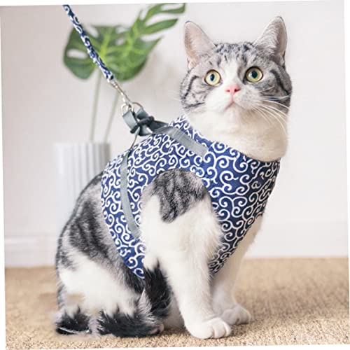1 Satz Katze Laufseil Katzenweste Bausatz Hundegeschirre Katzenausbruchsicher Katzenspaziergang Und Käfig Katze Zu Fuß Haustier Katzen-brustgurt-zugseil Polyester- Blue POPETPOP von POPETPOP
