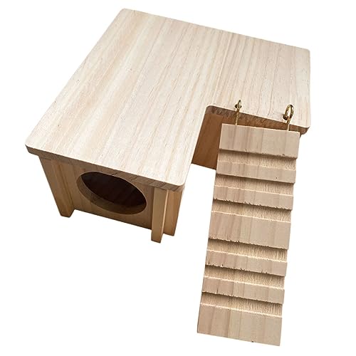 POPETPOP 1 Satz Hamster Massivholzhaus Kleiner Hamsterkäfig Kleintierversteck Kaninchenbett Hamsterkäfig Aus Holz Hasenbett Hamsterversteck Aus Holz Kaninchenstall Doppelschicht Hamsterhaus von POPETPOP