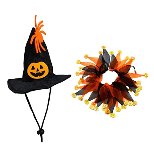POPETPOP 1 Satz Mütze Schal Haustier-zaubererhut Dekoratives Katzenhalstuch Halloween-kostüme Für Katzen Katzenhalsband Im Halloween-Stil Katzenkostüme Hexen Hut Mantel Stoff Die Katze von POPETPOP
