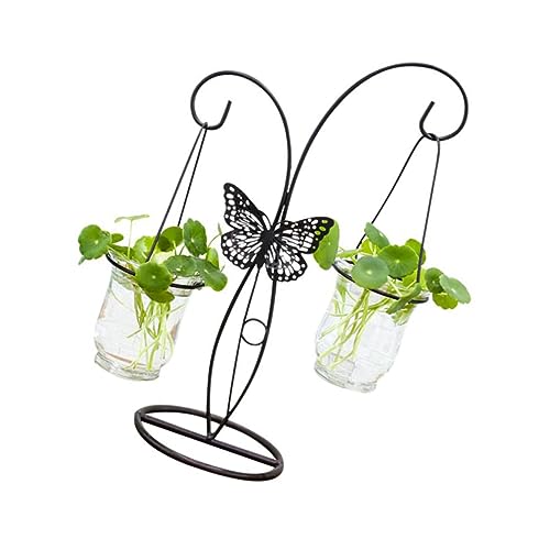 POPETPOP 1 Stück hydroponische Vase hängend Vasen drinnen Anlage Hanging Pflanzer Blumen- einmachgläser Eisenhandwerk Desktop-Dekoration Eisenkunstglasvase Schwarz von POPETPOP