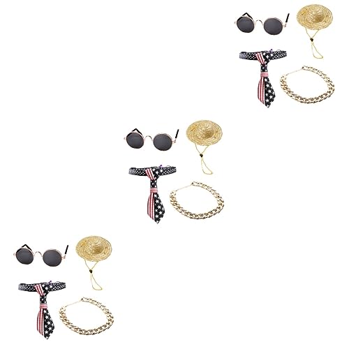 POPETPOP 3er-Sets Metallkette Halskette Stilvolle Krawatte Und Hut Modeschmuck Für Hunde Und Katzen Für Besondere Anlässe 4 Stück * 3 von POPETPOP