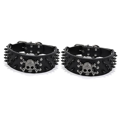 POPETPOP Haustierhalsband Verstellbar -Design Rund Spikes Für Haustiere Schwarz Größe Xs 2 Stück von POPETPOP