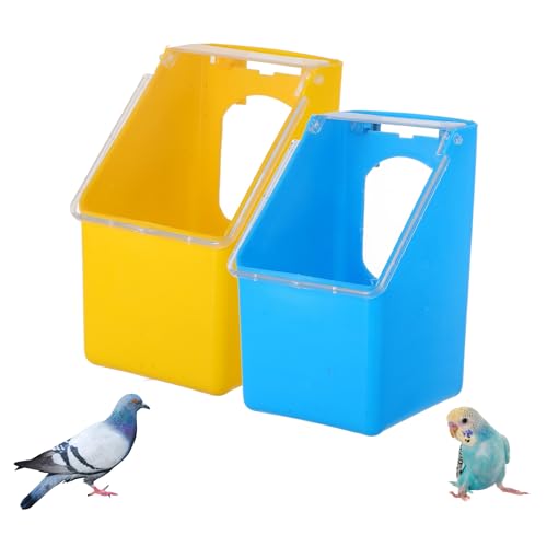 POPETPOP 2 Stück Tauben-Hängebox, Vogelfutterspender, Vogelkäfige für Papageien, Kunststoff, Geflügel, Futterschale, Wasser-Futterspender für Vögel, gelbes Zubehör, hängendes Futterzubehör für von POPETPOP