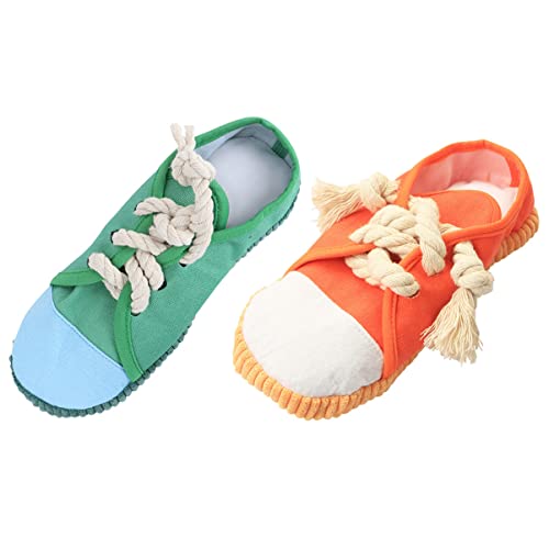 POPETPOP 2 Stück Hund Kauspielzeug Schuhe Lustige Quietschspielzeuge für Welpen und Hunde Sicheres Stoffmaterial Interaktives Haustierspielzeug für Zahnpflege und Spielspaß von POPETPOP