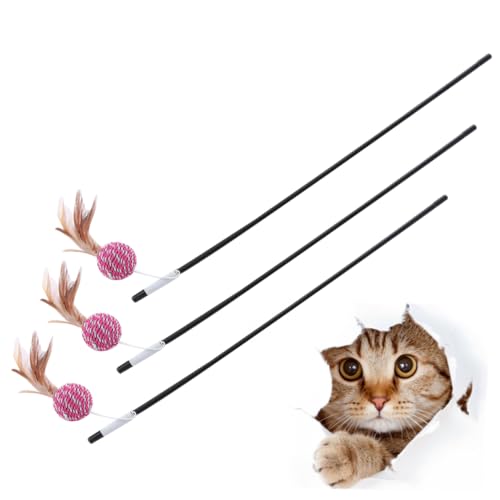 POPETPOP 3stücke Bunte Katzen-spielzeuge Katzenangel Mit Federn Katzenspielzeug Für Katzen Und Kätzchen Zufällige Farben von POPETPOP
