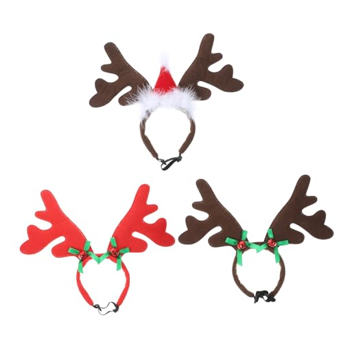 POPETPOP 3 Stück Stirnband aus Elchgeweih Hunde-Hoodie Haustier-Weihnachts-Outfit Schleifen für die Hundepflege Hundebogen Welpe Cosplay-Stirnband Hundegeweih Stirnband Tierhaarreifen Samt von POPETPOP