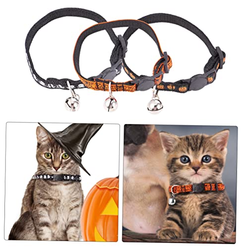 POPETPOP 3stücke Teiliges Katzenhalsband Mit Glöckchen Verstellbares Halloween Kürbis Spinnennetz Stilvolles Und Komfortables Halsband Für Haustiere von POPETPOP
