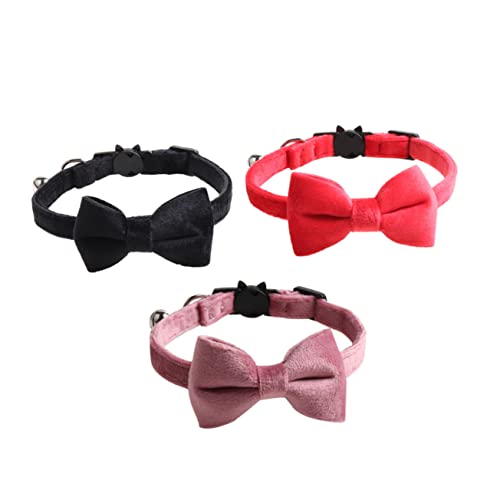 POPETPOP Schickes Katzenhalsband Mit Fliege 3er-Pack Haustierhalsbänder Mit Schnalle Und Abnehmbarer Schleife Für Modische Haustiere von POPETPOP