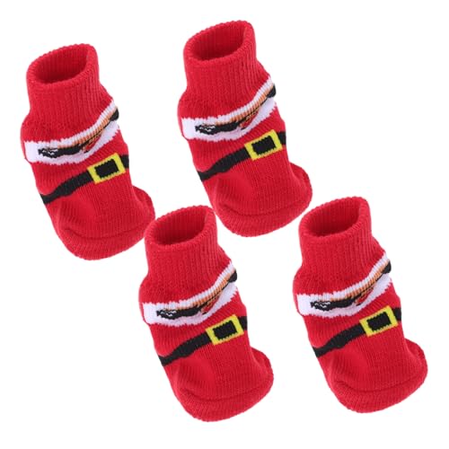 POPETPOP 4 Stück Haustier socken hundesocken Dog Socks verstellbare Hundeschuhe Weihnachtssocken ohne Hundemotiv Schuhhund rutschfeste Socken atmungsaktiver Pfotenschutz Polyester rot von POPETPOP