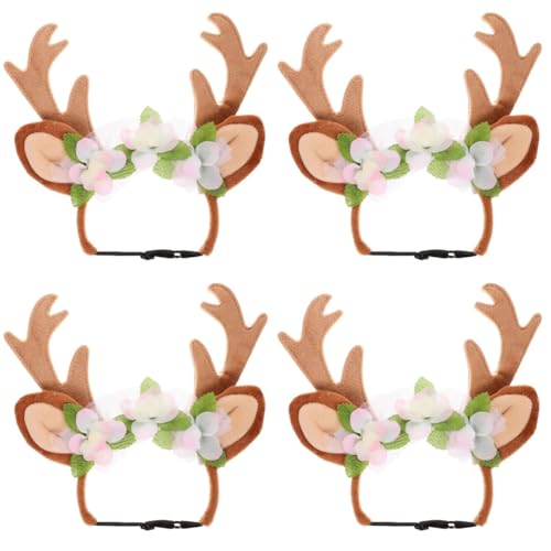 POPETPOP 4stücke Weihnachts-Rentier-Stirnband Für Hunde Und Katzen Verstellbare Antlers Kopfbedeckung Für Festliche Anlässe Weihnachtskostüm-Dekoration Für Haustiere von POPETPOP