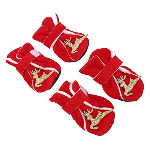 POPETPOP 4 Stück Weihnachtsschuhe Für Haustiere Kleine Hundeschuhe Hundepfotenschutz Weihnachtsschuhe Haustierbedarf rutschfeste Schuhe Für Haustiere Outdoor Schuhwerk von POPETPOP