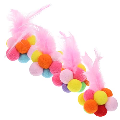 POPETPOP 4 Stück Knabberndes Katzenspielzeug Ball Katzenspielzeug Kätzchen Spielen Spielzeug Kätzchenkratzer Katzenbälle Mit Glocke Kätzchen Pom Pom Bälle Kätzchen Kratzbaum Plüsch Feder von POPETPOP