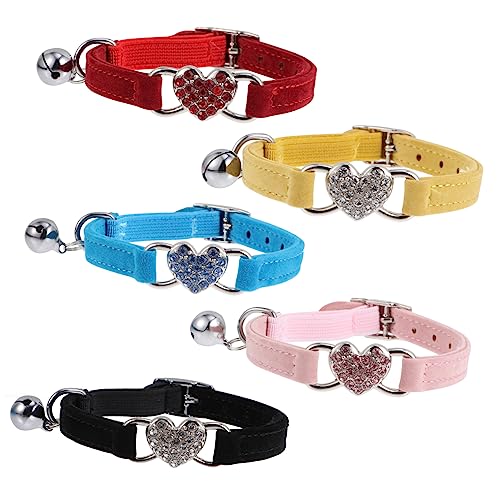 POPETPOP 5-teiliges Katzenhalsband Mit Glocke Und Herz-Strass- Bequem Verstellbar von POPETPOP