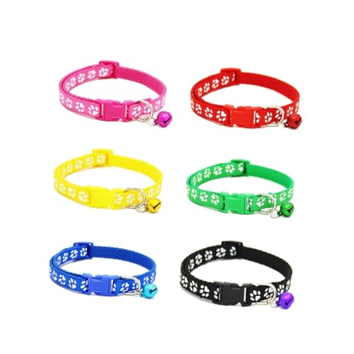 POPETPOP Verstellbares Haustierhalsband-Set Mit Glöckchen – 6 Farben Für Sicherheitsschnalle Haustierhalsband-zubehör Katzen-/kleinhunde-fußabdruckhalsband von POPETPOP
