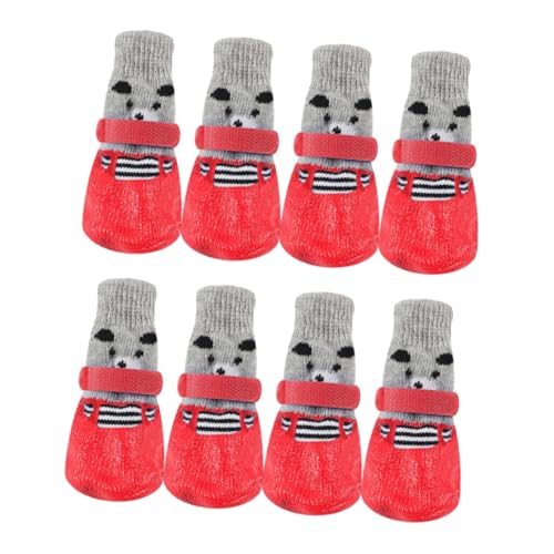 POPETPOP 8stücke rutschfeste Hundesocken Mit Cartoon-Motiven wasserdichte Baumwollsocken Für Hunde Rot Zum Schutz Der Pfoten Vor Kälte Und Schmutz von POPETPOP