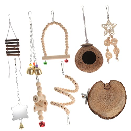 POPETPOP Papagei Spielzeug für Nymphensittiche 9 Stücke Vogel Bungee Spielzeug Holz und Seil Versteck Schleifen Spielzeug POPETPOP Papagei Spielzeug für Nymphensittiche 9 Stücke Vogel Bungee Spielzeug Holz und Seil Versteck Schleifen Spielzeug von POPETPOP