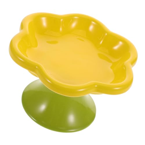 POPETPOP Erhöhter Katzenfutternapf aus Keramik Blumenförmiger Snack und Wassernapf für Katzen und Kätzchen zur Reduzierung Nackenbelastung Design mit Grünem Fuß von POPETPOP