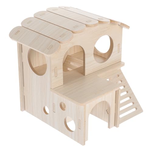 POPETPOP Hamsterhaus Aus Holz Mit Doppel Schicht Für Schlafen Und Spielen Kleines Haustierhaus Als Bett Und Spielplatz Für Hamster Und Mäuse von POPETPOP