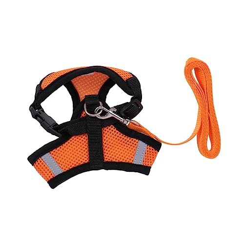 POPETPOP Mesh-Geschirr Mit Verstellbarem Brust Und Rückenband Für Kleine Haustiere Atmungsaktives Und Bequemes Geschirr Für Katzen Und Kleine Hunde Orange von POPETPOP