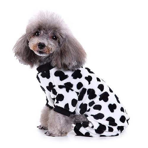 POPETPOP Hundekostüm Weihnachten Weicher Baumwoll-Hunde-Pyjama 4-Beinige Hundekleidung Warmer Haustier-Overall Wintermantel Für Kleine Hunde Und Katzen (Größe M Kuhfleckenmuster) von POPETPOP