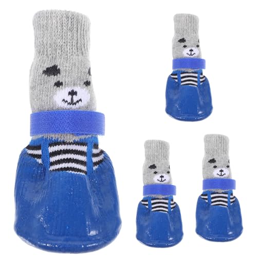 POPETPOP Hundesocken: 4 Stück Hunde- Und Katzenschuhsocken wasserdichte Hundeschuhe für Den Außenbereich rutschfeste Blaue Hundesockenschuhe () von POPETPOP