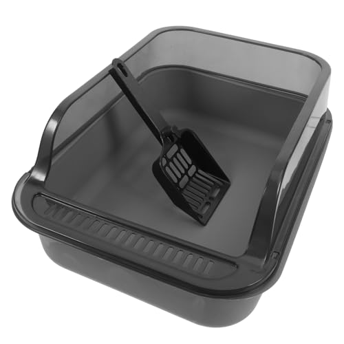 POPETPOP Kasten Katzentoilette katzenstreu Katzenklo Katzenhängematte Brisenstreupellets Katzenboxen für Wohnungskatzen Katzenpfanne kratzbaum für Katzen Abs Dark Grey von POPETPOP