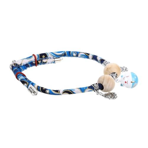 POPETPOP Handgefertigtes Katzenhalsband Aus Holzperlen Verstellbare Größe Glöckchen-Design Bequem Für Kätzchen Und Welpen von POPETPOP