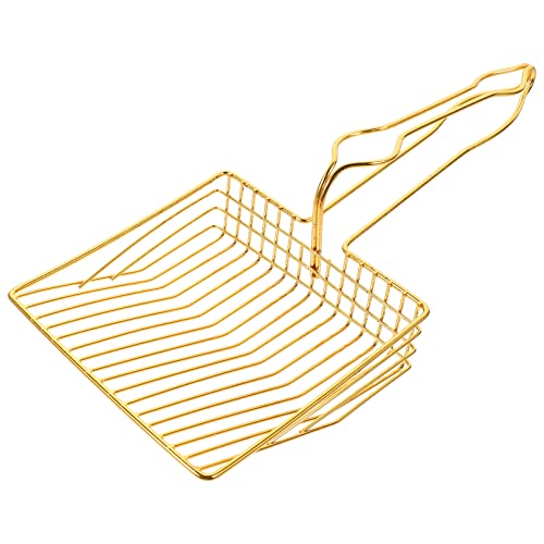 POPETPOP Metall Katzenstreu Schaufel Wiederverwendbare Katzenschaufel Mit Filter-Design Ergonomischer Griff Praktisch Für Katzentoiletten Kompakte Goldfarbe von POPETPOP