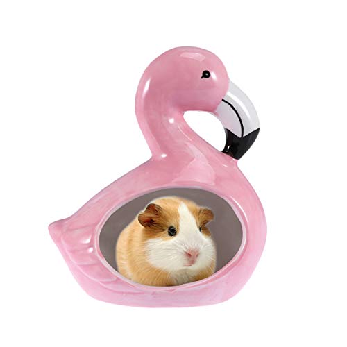 POPETPOP Keramik Hamster Hideout Nest-Hamster Sandbad-Chinchilla Staubbad-Sommer Cooles Kleintier Haustier Nisten Lebensraum Käfig-Flamingo Design von POPETPOP